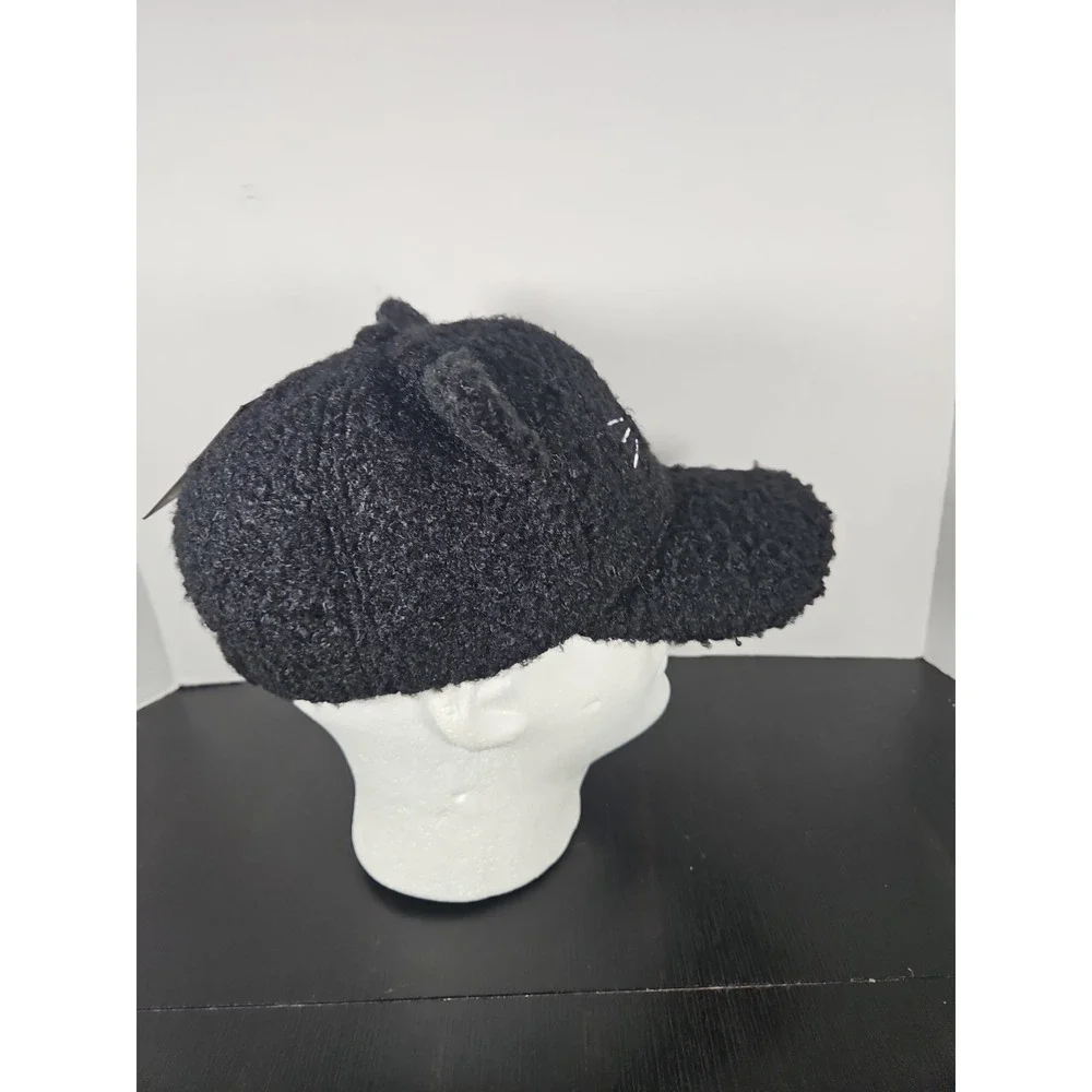 David And Young Cap Black Cat With Ears, Fuzzy, Strap Back, New With Tags